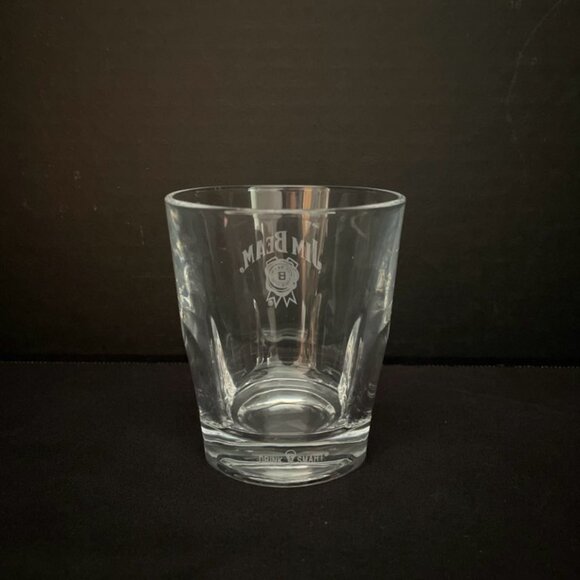 Jim Beam Low Ball Whiskey Glass Clear Etched Indented Sides 8 oz Barware - Picture 3 of 6